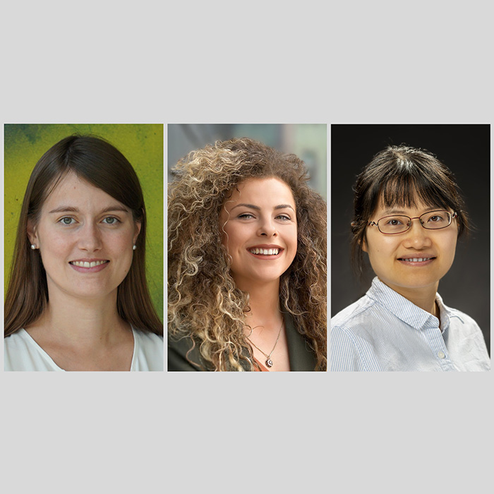 Early-stage researchers Dr. Nadja Alina Henke (Photo: Jannik Jilg), Dr. Gözde Kabay (Photo: Conny Ehm), and Dr. Jingyuan Xu (Photo: Markus Breig, KIT) receive funding for their projects from Carl Zeiss Foundation. 